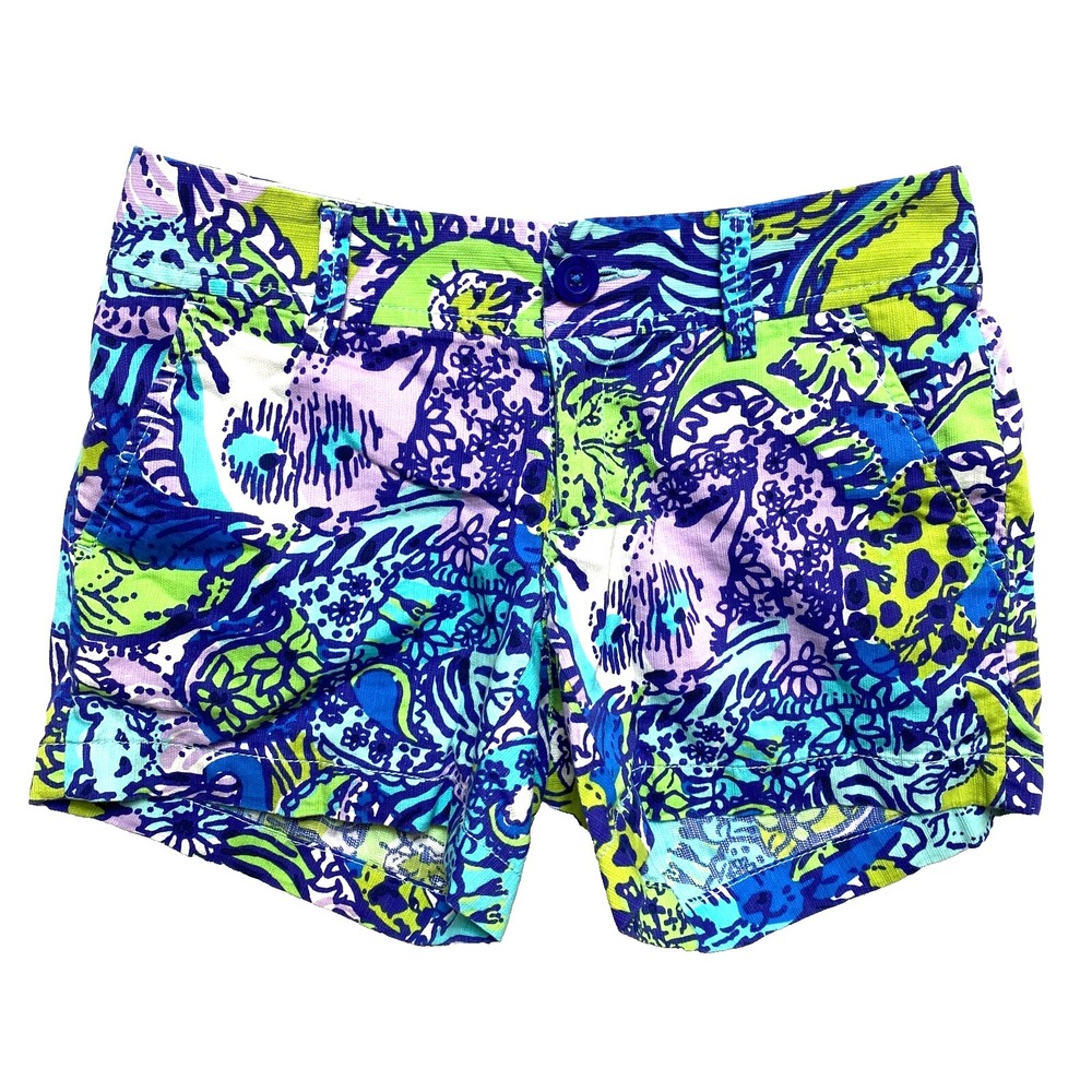 Lilly Pulitzer Floral Shorts Womens 0 Blue Callahan Boracay